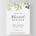 Eucalyptus Dîner simple de répétition Affiche de b<br><div class="desc">Ce simple panneau d'accueil pour le dîner de répétition eucalyptus est parfait pour une répétition mariage moderne. Le design présente artistiquement peint à la main de beaux feuilles vert eucalyptus arrangés en formes géométriques,  inspirant la beauté naturelle.</div>