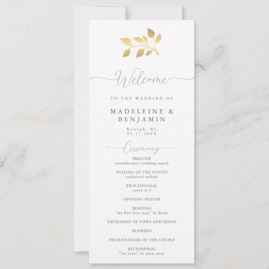 Eucalyptus d'or Elégant programme de mariage forme (Devant)