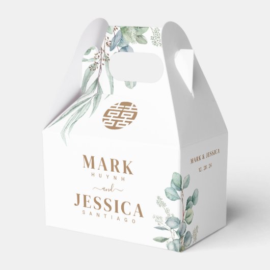 Eucalyptus Double Happiness Wedding Dank u Bedankdoosjes (Voorkant Zijde)