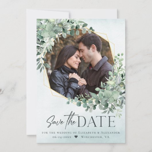 Eucalyptus Dusty Blue Wedding Photo Save the Date (Voorkant)