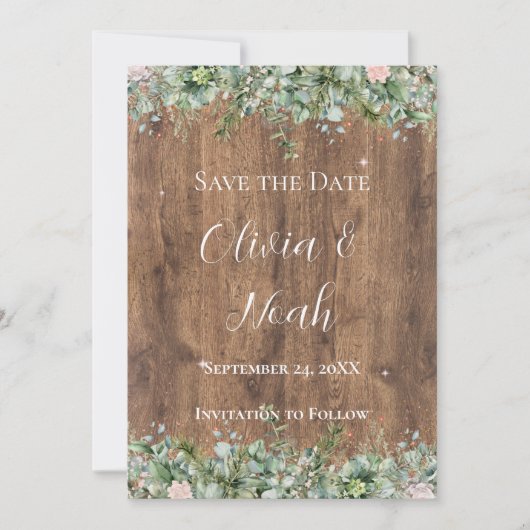 Eucalyptus Dusty Rose Save the Date | Greenery Kaart (Voorkant)