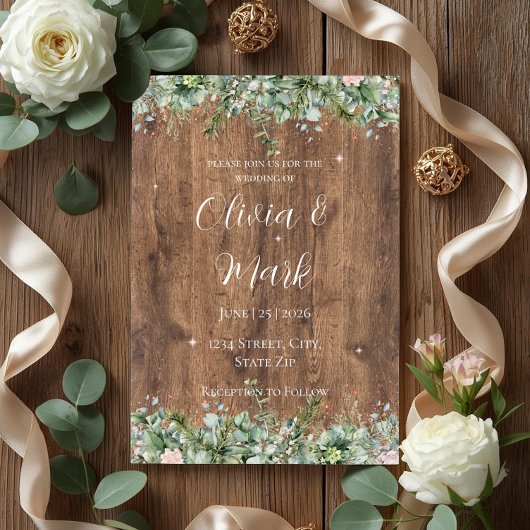 Eucalyptus Dusty Rose Wedding Invitation | Florals