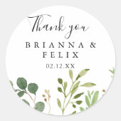 Eucalyptus Eenvoudige Bloemen Dank u bruiloft guns Ronde Sticker (Voorkant)