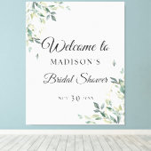 Eucalyptus Eenvoudige Bloemige Bruiloft Welkom Canvas Afdruk (Insitu (Houten vloer))