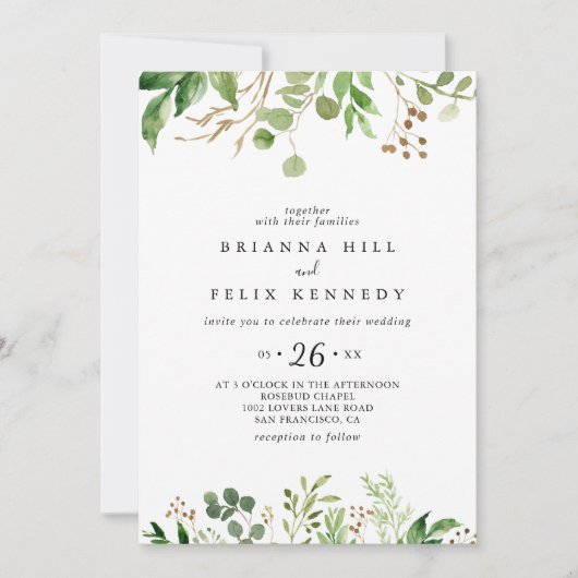 Eucalyptus Eenvoudige Bruine Bloemige Casual Trouw Kaart (Voorkant)