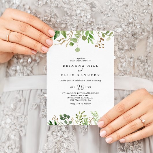 Eucalyptus Eenvoudige Bruine Bloemige Casual Trouw Kaart