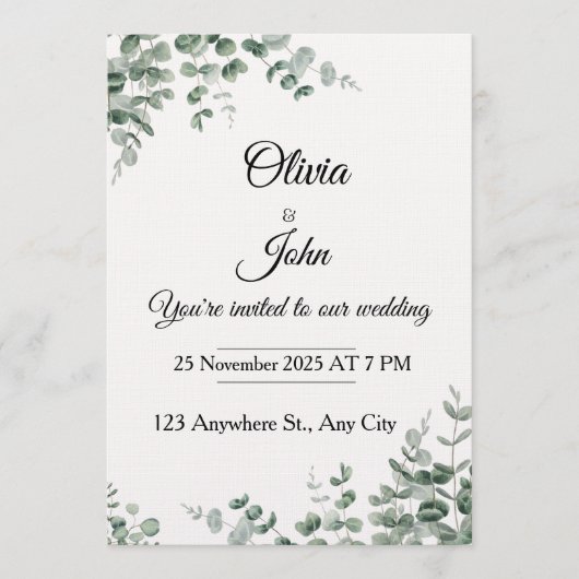 Eucalyptus Elegance Wedding Invitation (Devant)