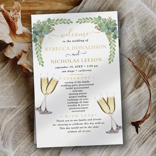 Eucalyptus Elegant Calligraphy Wedding Programme