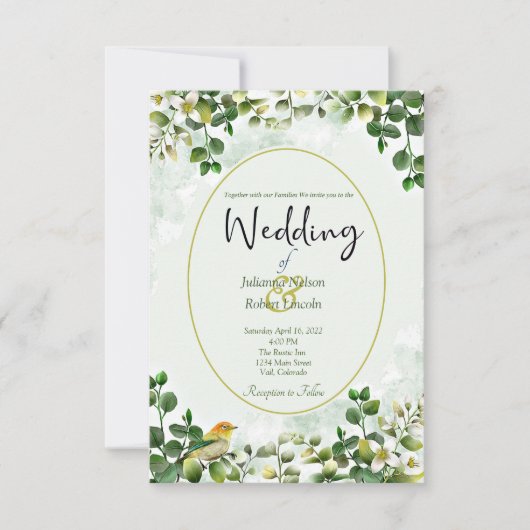 Eucalyptus élégant dans une invitation de mariage  (Devant)