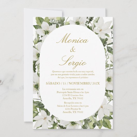 Eucalyptus Elégant mariage Invitation en espagnol (Devant)