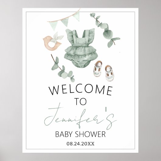 Eucalyptus elegant meisje baby shower Welkom Poster (Voorkant)