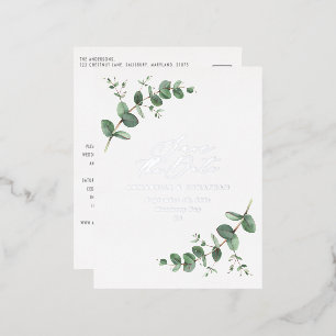 Eucalyptus elegant modern huwelijk met behoud van folie feestdagen briefkaart