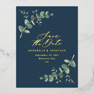 Eucalyptus elegant moderne bruiloft met behoud van folie feestdagen briefkaart
