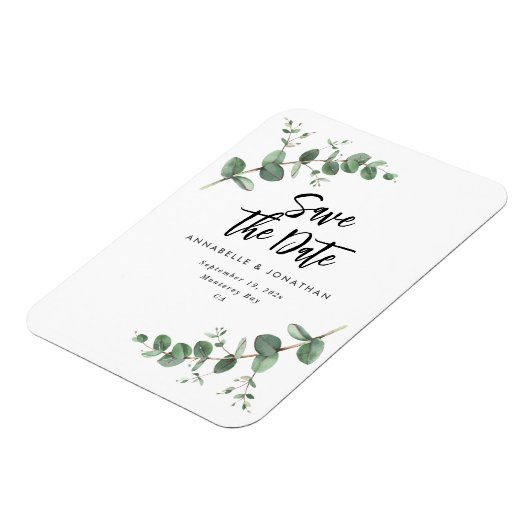 Eucalyptus elegant moderne bruiloft met behoud van magneet (Linkerzijde)