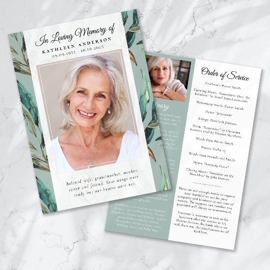 Eucalyptus Elegant Motif Photo Funeral Programme