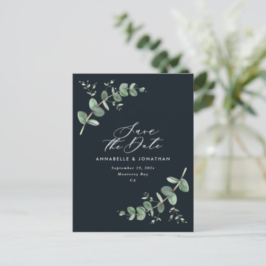 Eucalyptus elegant zwarte bruiloft met uitzonderin briefkaart (Staand voorkant)