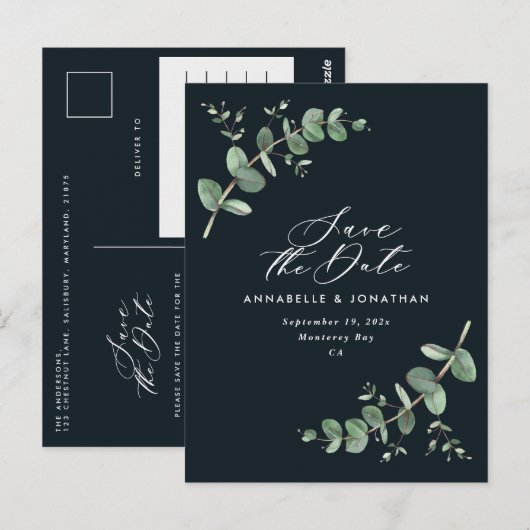 Eucalyptus elegant zwarte bruiloft met uitzonderin briefkaart (Voorkant / Achterkant)