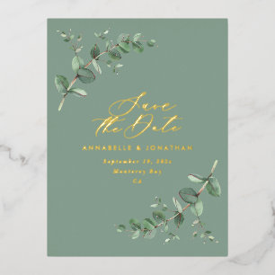 Eucalyptus elegante moderne bruiloft met behoud va folie feestdagen briefkaart