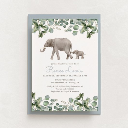 Eucalyptus Elephant Boy Baby shower Kaart