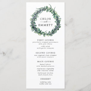 Eucalyptus en Berry krans Botanische bruiloft Menu