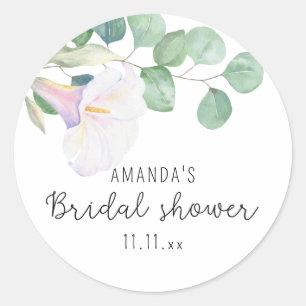 Eucalyptus en calla bloem - bruidsdouche ronde sticker
