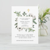 Eucalyptus en Elegant White Flowers | Baptisme Kaart (Staand voorkant)