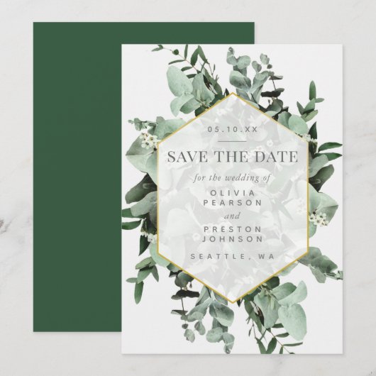 Eucalyptus en Greenery Waterverf sparen de Datum Kaart (Voorkant / Achterkant)