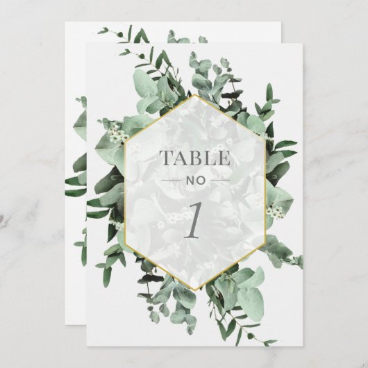 Eucalyptus en groen Waterverf Tafelnummer (Voorkant / Achterkant)