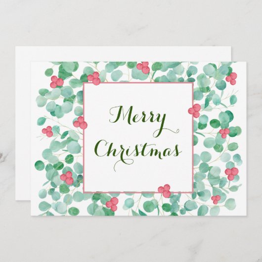 Eucalyptus En Rode Bes Kranstillcard Voor De Feest Feestdagenkaart (Voorkant / Achterkant)