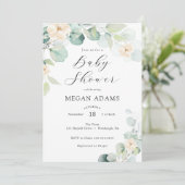 Eucalyptus en witte bloemen Baby shower Invitatio Kaart (Staand voorkant)