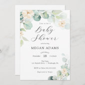 Eucalyptus en witte bloemen Baby shower Invitatio Kaart (Voorkant / Achterkant)
