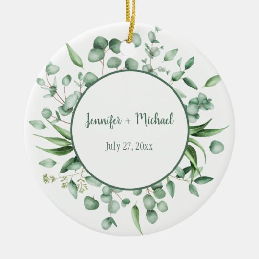 Eucalyptus Envy Wreath Weddenschap Keramisch Ornament (Voorkant)