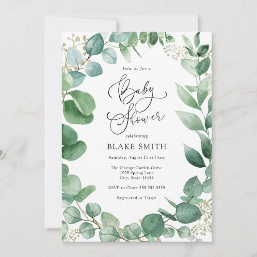 Eucalyptus et Baby shower verdoyant Invitation (Devant)