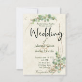 Eucalyptus et faire-part de mariage d'or (Devant)