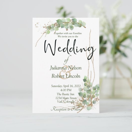 Eucalyptus et faire-part de mariage d'or (Debout devant)