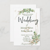 Eucalyptus et faire-part de mariage d'or (Devant / Derrière)