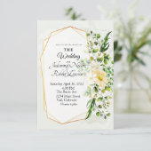 Eucalyptus et faire-part de mariage dorée à fleurs (Debout devant)