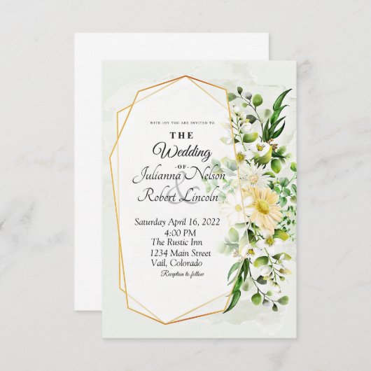 Eucalyptus et faire-part de mariage dorée à fleurs (Devant / Derrière)