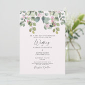 Eucalyptus et Rose Faire-part de mariage (Debout devant)
