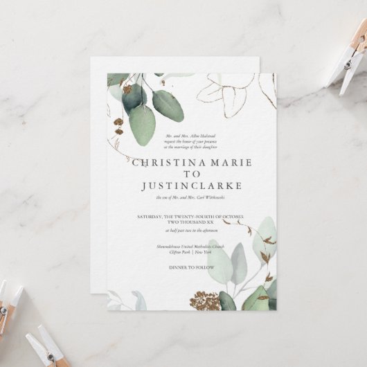 Eucalyptus Faire-part de mariage (Devant/Arrière en situation)