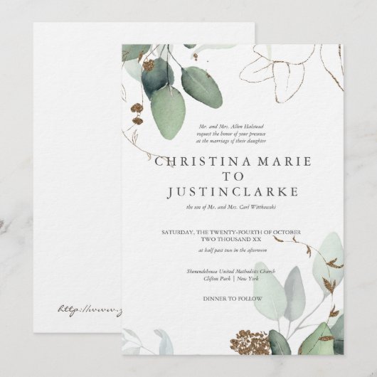 Eucalyptus Faire-part de mariage (Devant / Derrière)