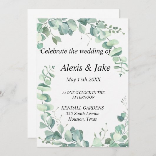 Eucalyptus Faire-part de mariage (Devant / Derrière)