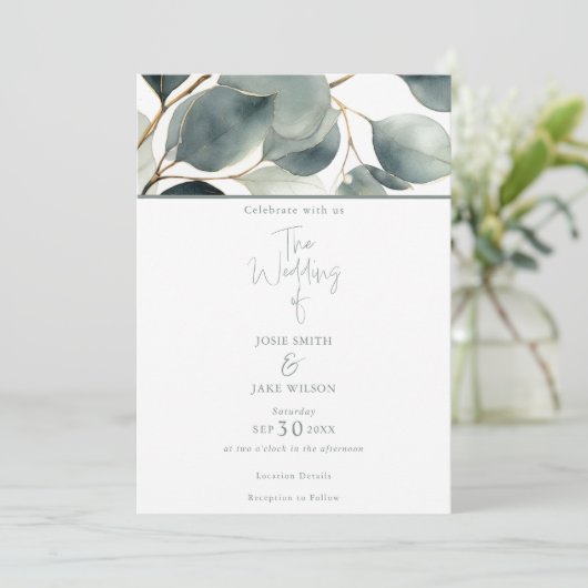 Eucalyptus Faire-part de mariage aquarelle (Debout devant)