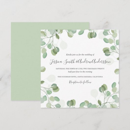 Eucalyptus Faire-part de mariage Boho vert rustiqu (Devant / Derrière)