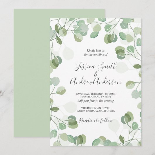 Eucalyptus Faire-part de mariage Boho vert rustiqu (Devant / Derrière)