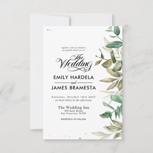 Eucalyptus Faire-part de mariage budget (Devant)