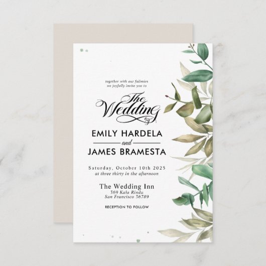 Eucalyptus Faire-part de mariage budget (Devant / Derrière)