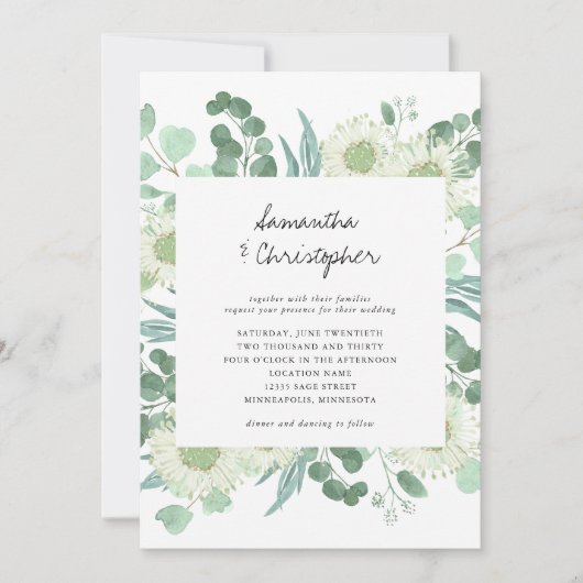 Eucalyptus Faire-part de mariage de fleurs vertes (Devant)