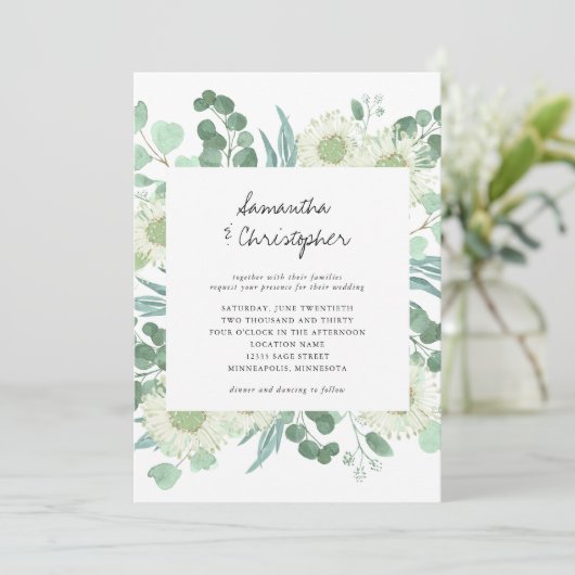 Eucalyptus Faire-part de mariage de fleurs vertes (Debout devant)