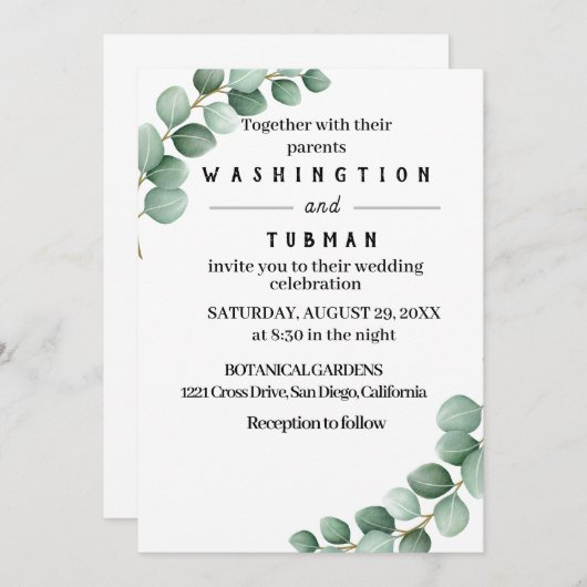 Eucalyptus Faire-part de mariage de verdure rustiq (Devant / Derrière)